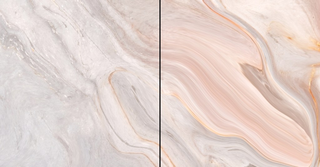 Ilustrasi marmer tua (kiri) dan marmer polished (kanan)