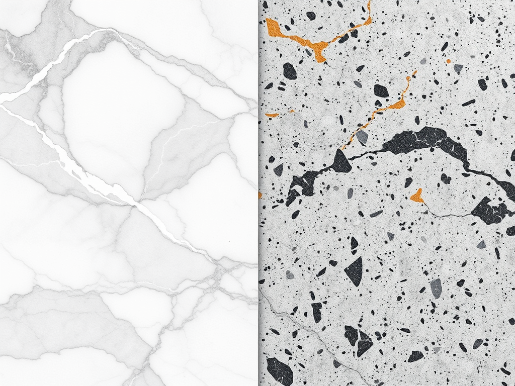 Ilustrasi Marmer polished vs granit flamed