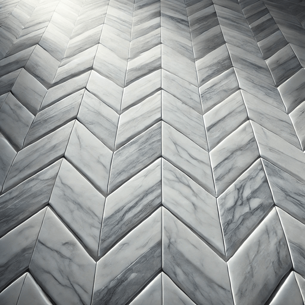 Ilustrasi lantai dari Marmer Carrara dengan Pola Chevron