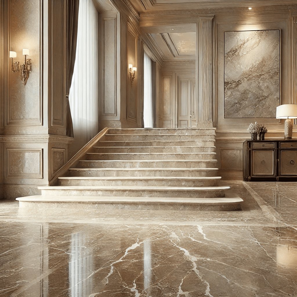Ilustrasi lantai dengan Marmer Emperador Light
