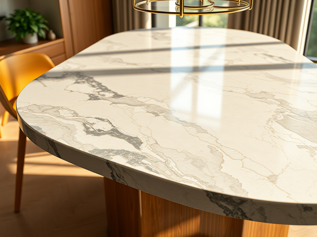 Ilustrasi meja kayu dilapisi marmer