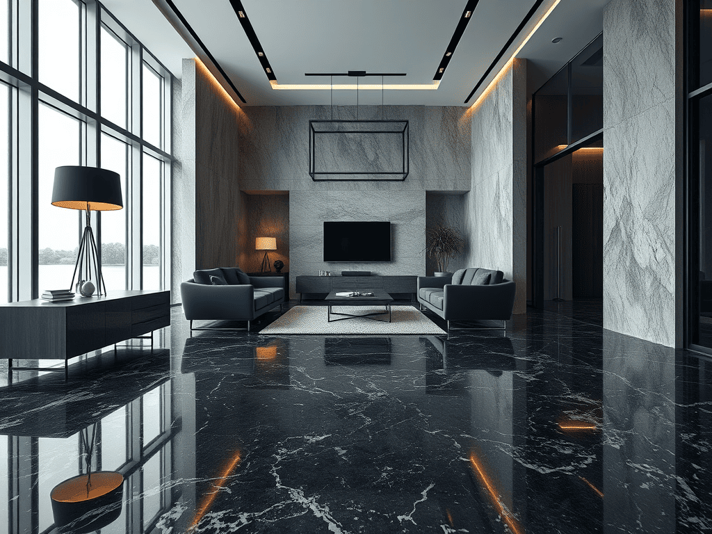 Ilustrasi Lantai Granit Marquina Black