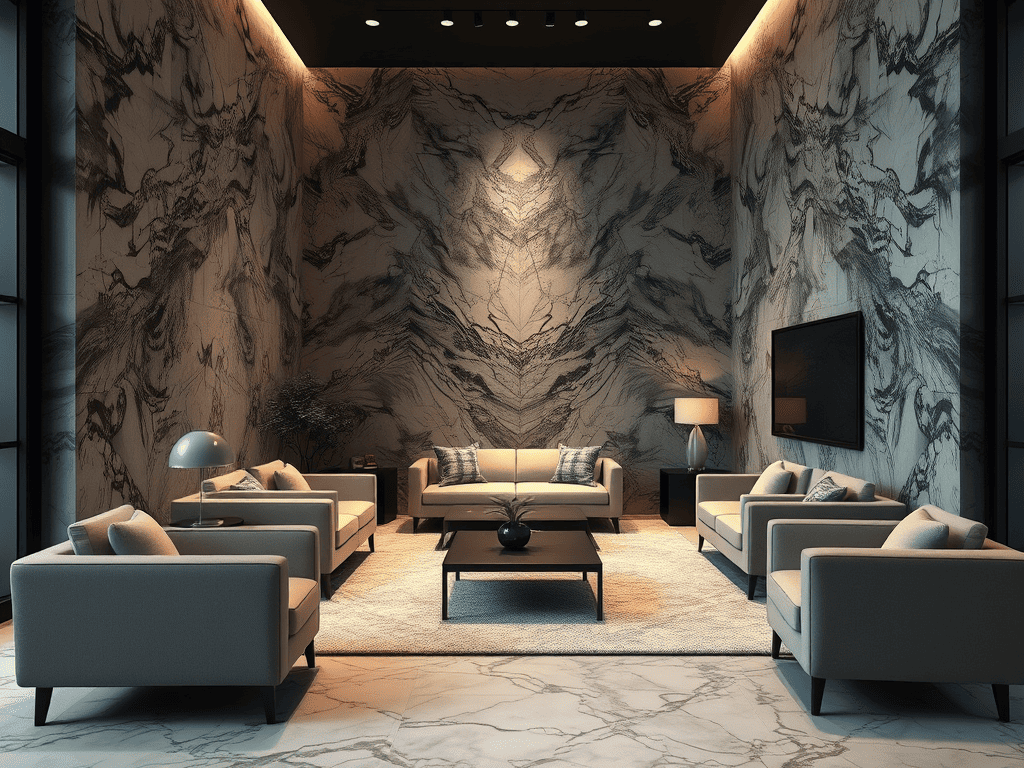 Ilustrasi dinding marmer Panda White Bookmatched