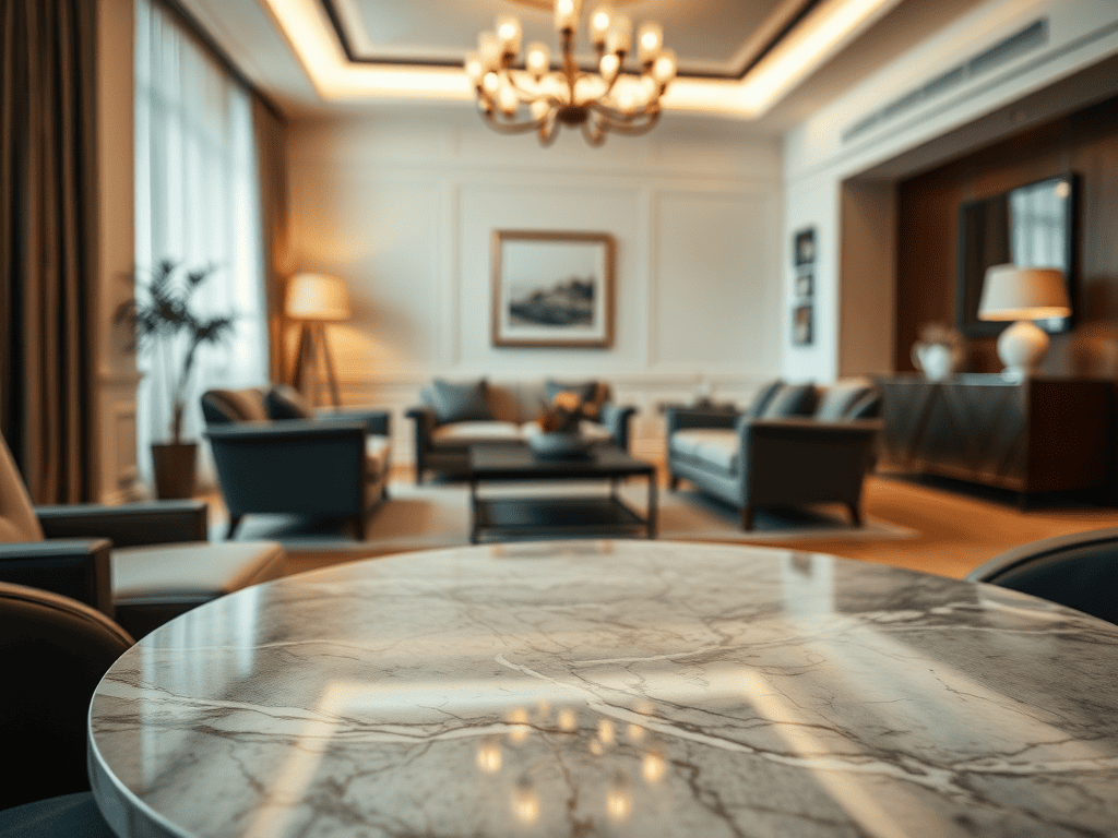 Ilustrasi meja marmer Grigio Carnico