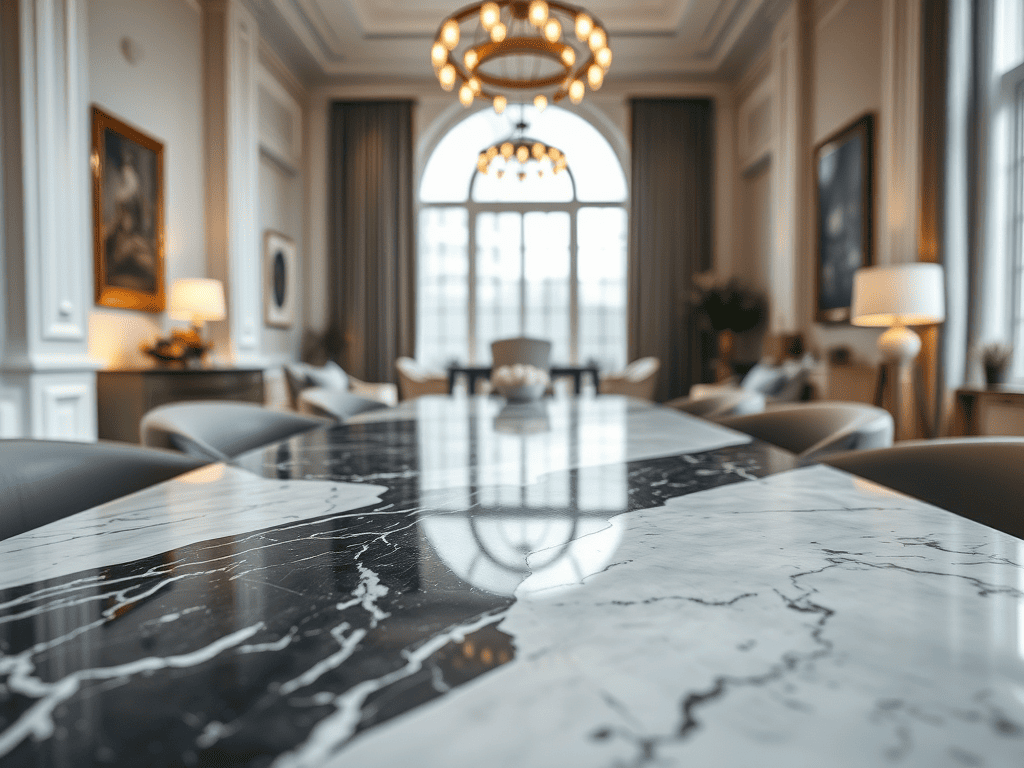 Ilustrasi meja marmer Panda White