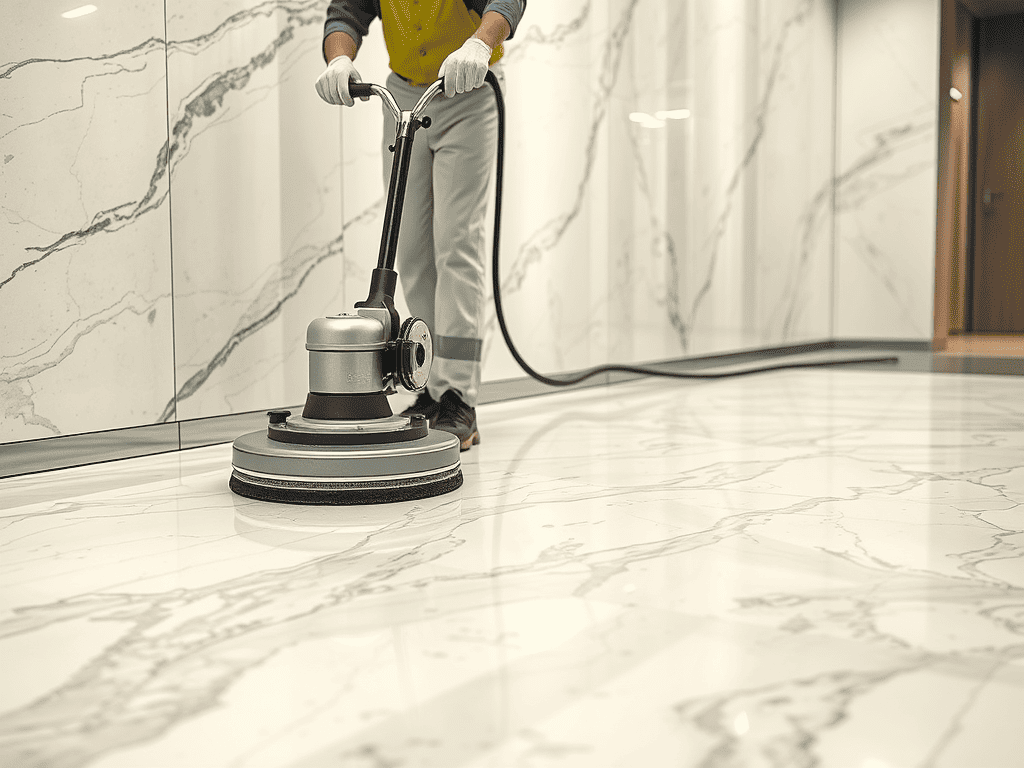 Ilustrasi teknisi poles Marmer Calacatta