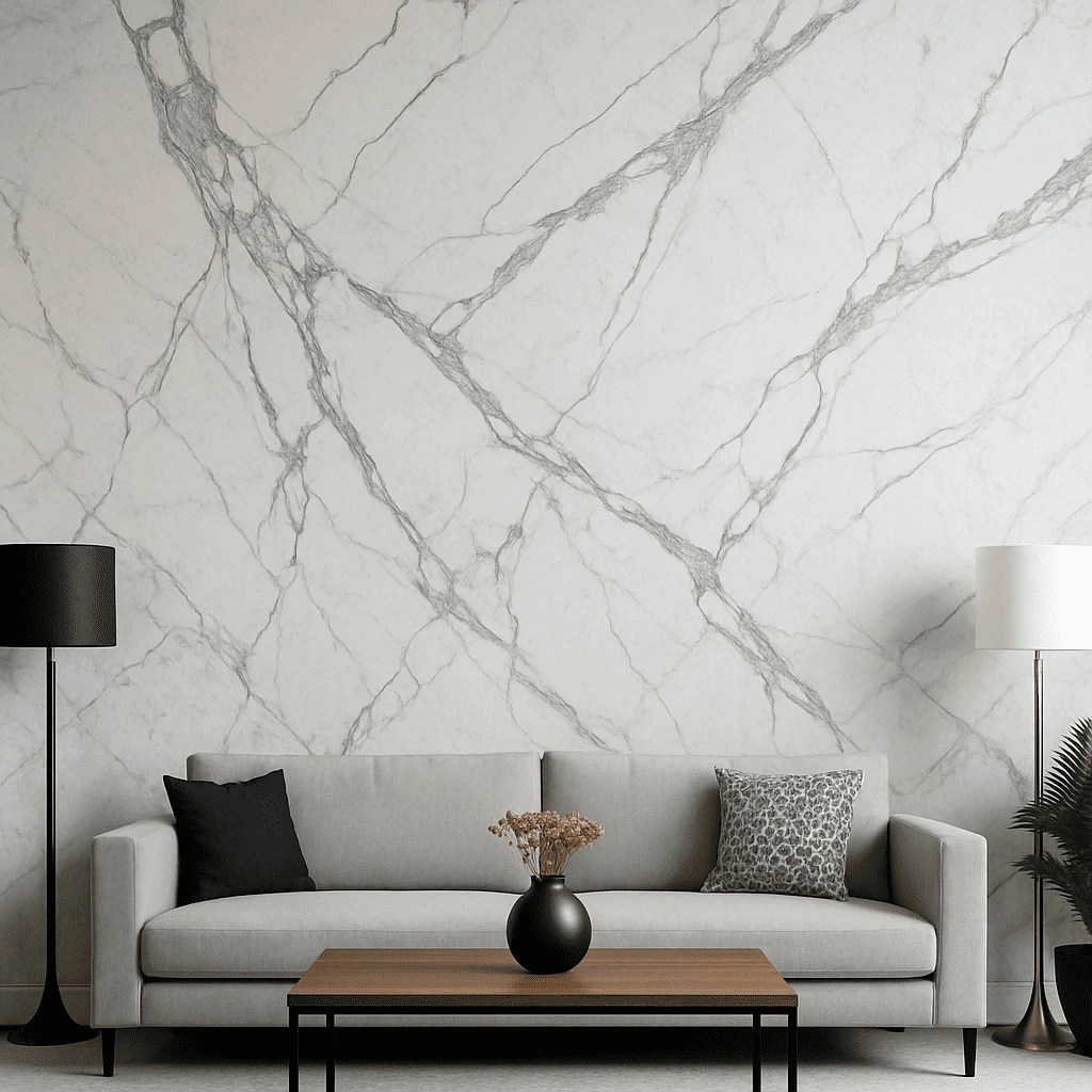 Ilustrasi Dinding Granit Super White | Granit Motif Marmer