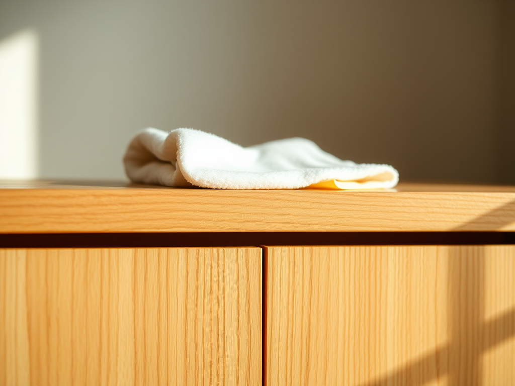 Ilustrasi sebuah kabinet dari kayu sedang dibersihkan