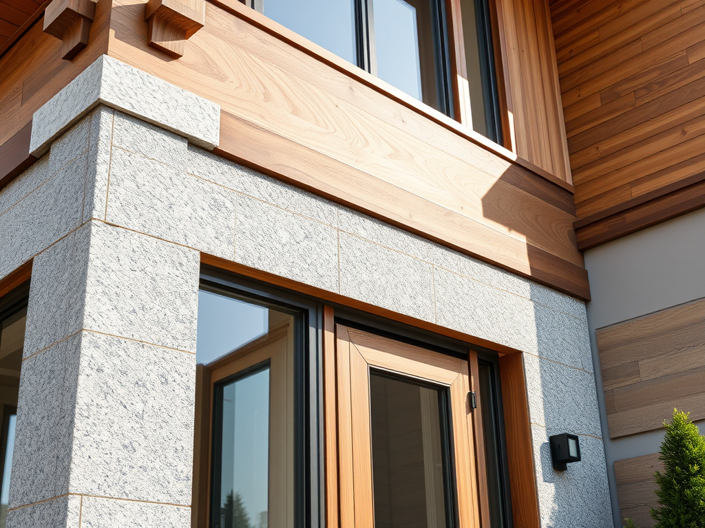 Ilustrasi rumah konsep Scandinavian dengan eksterior granit